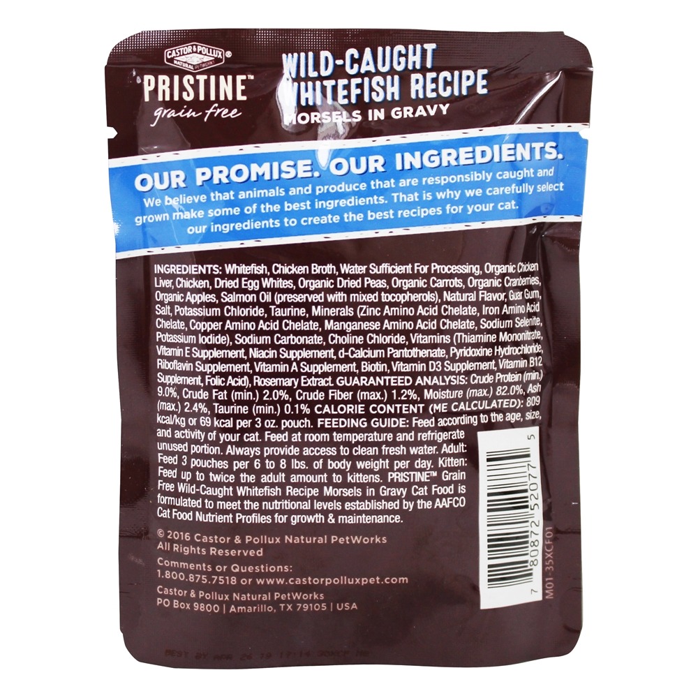 Comprar Pedaços de comida de gato molhado grátis grão puro na receita de peixe branco de molho - 3 oz. Castor & Pollux - Imagem 2