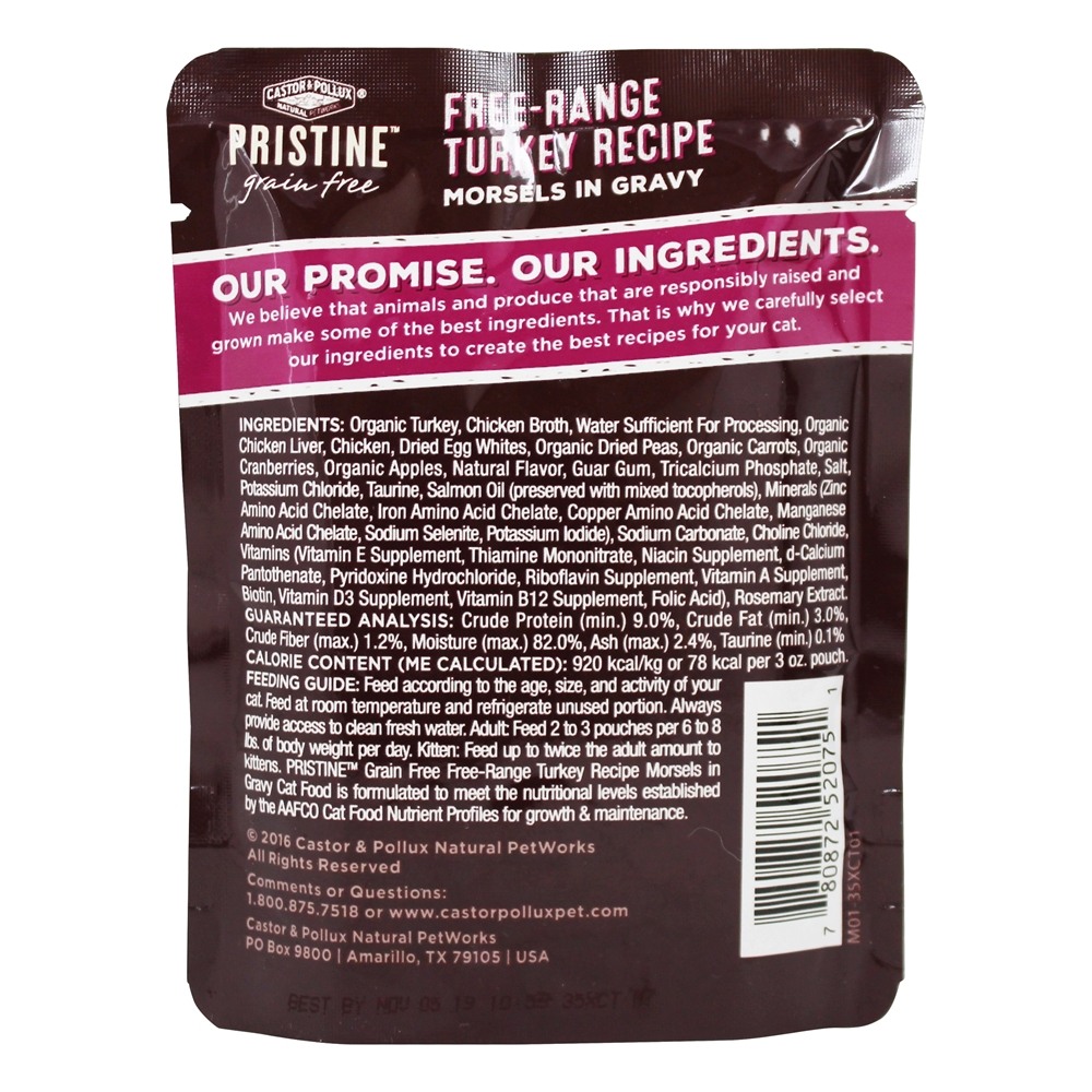 Comprar Pedaços de comida de gato molhado livre grão puro na receita de peru Gravy - 3 oz. Castor & Pollux - Imagem 2