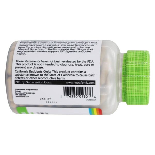 Comprar Raiz Integral de Gengibre 550 mg. - 180 Cápsula (s) vegetal (s) Solaray - Imagem 4