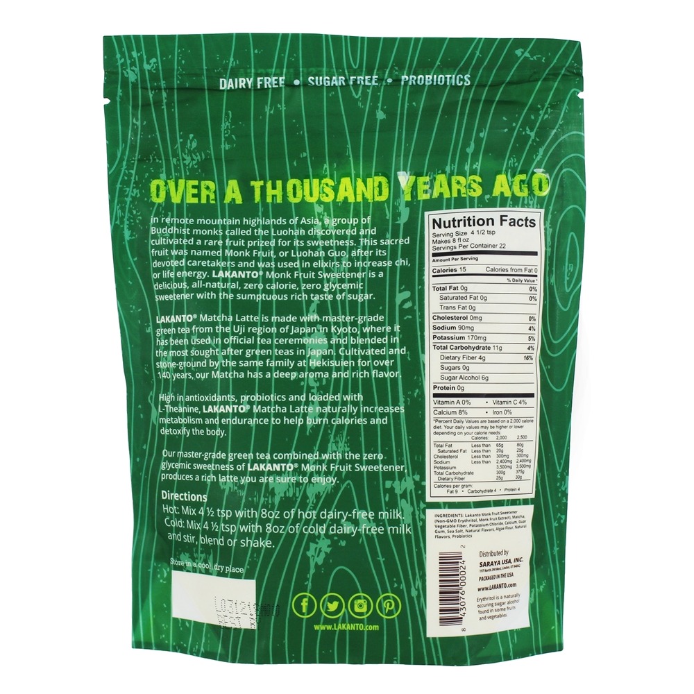 Comprar Mistura de bebida latte sem probiótico Matcha sem glúten - 10 oz. Lakanto - Imagem 2