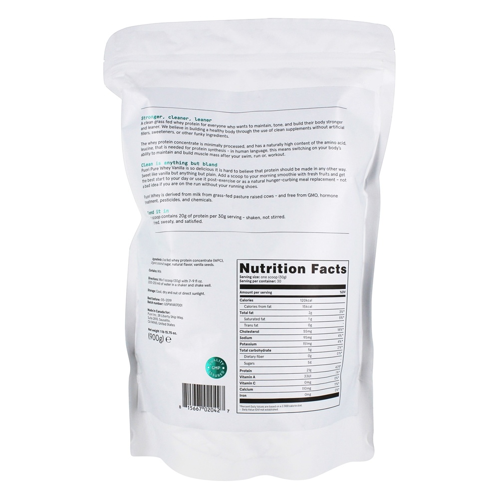 Comprar PW1 Pure Proteína de soro de leite em pó de proteína de capim baunilha - 31.75 oz. Puori - Imagem 2