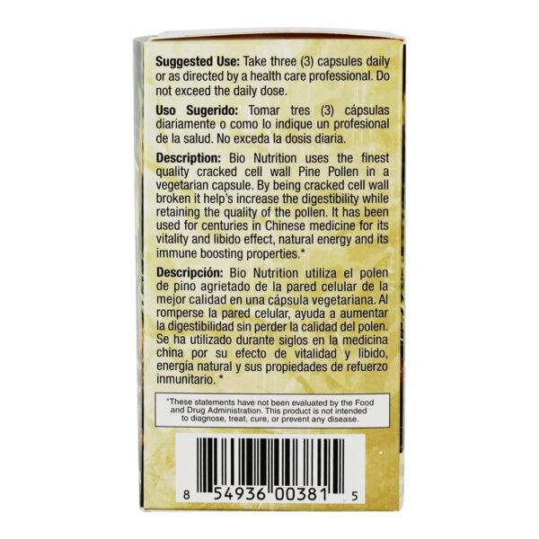 Comprar Suporte Imunológico para Pólen de Pinho 1500 mg. - Cápsulas vegetarianas 90 Bio Nutrition - Imagem 4