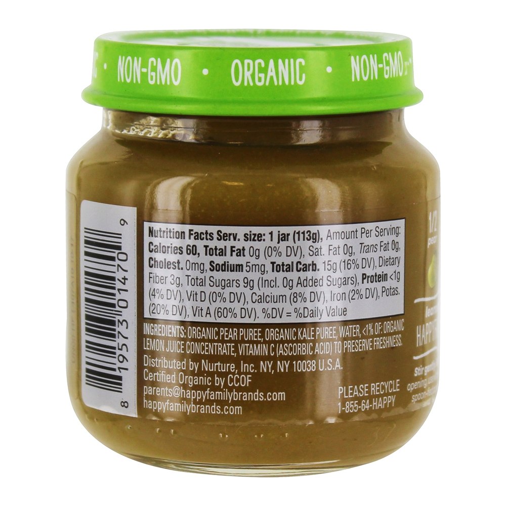 Comprar Bebê Feliz Orgânico Estágio Claramente Preparado 2 Comida Para Bebê 6 + Meses Pêras E Couve - 4 oz. Happy Family - Imagem 2