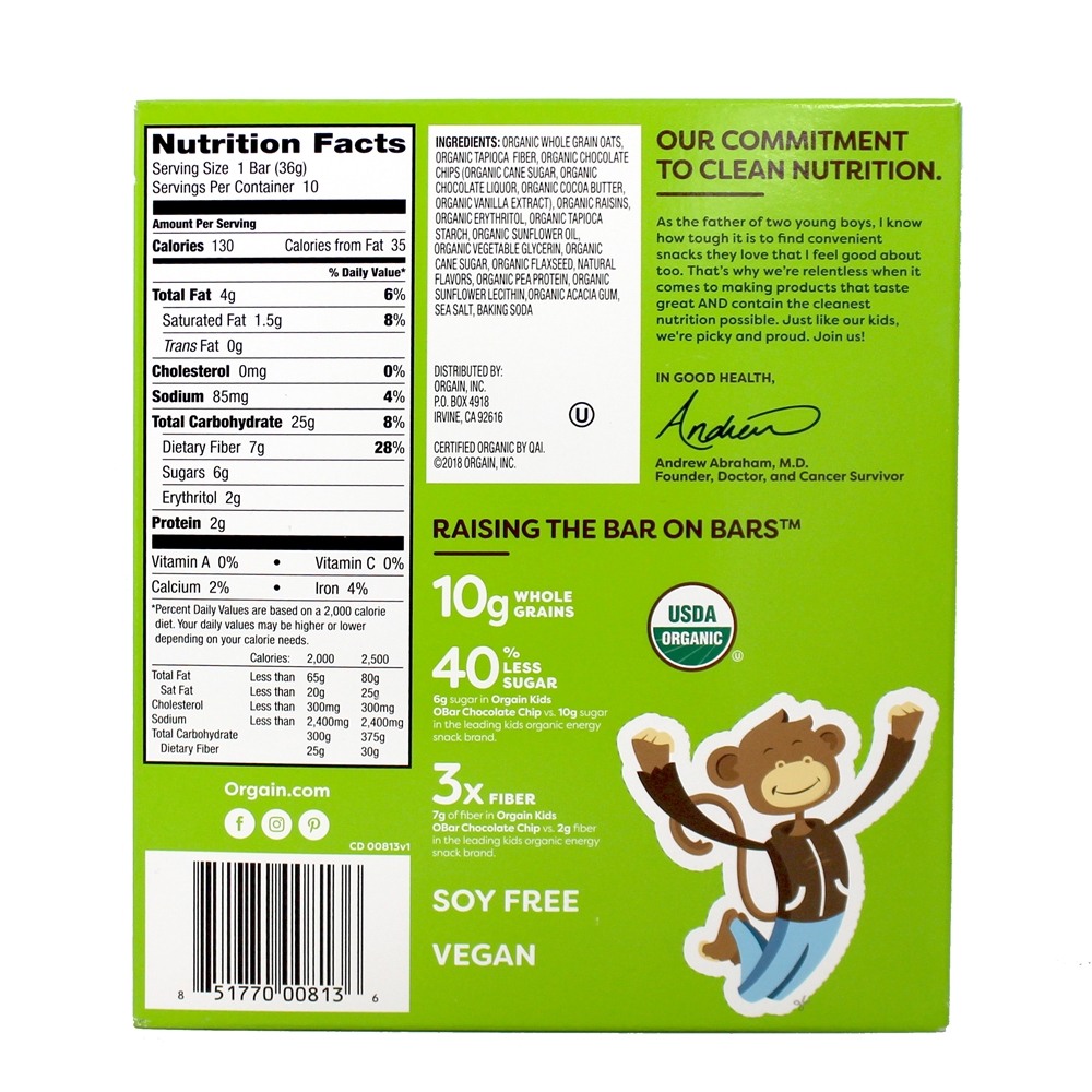 Comprar Microplaquetas de chocolate inteiras orgânicas da caixa de barra da energia da grão das crianças - 10 Barras Orgain - Imagem 2