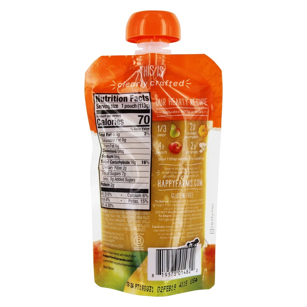 Comprar Bebê Feliz Orgânico Estágio Claramente Preparado 2 Comida para Bebês 6 + Meses Peras, Abóbora, Pêssegos e Granola - 4 oz. Happy Family - Imagem 2