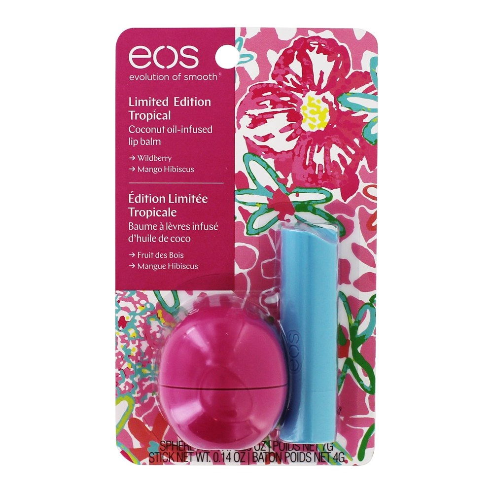 Comprar Óleo de coco infundido Stick & Sphere Tropical Lip Balm Combo Pack Manga Hibisco & Wildberry - 2 Edição limitada de contagem EOS Evolution of Smooth