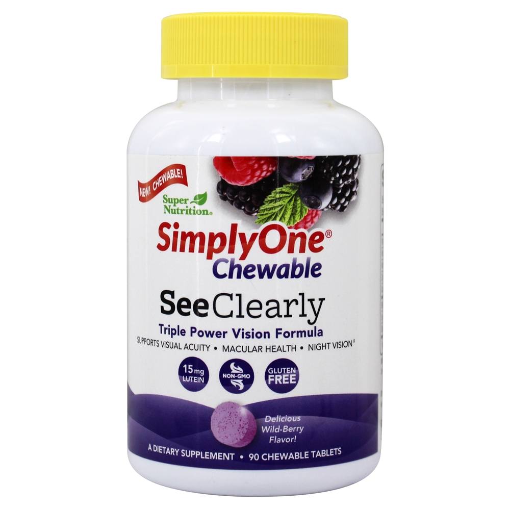 Comprar Simplesmente um mastigável Veja claramente a Fórmula de Visão de Poder Triplo Wild-Berry - 90 comprimidos mastigáveis Super Nutrition