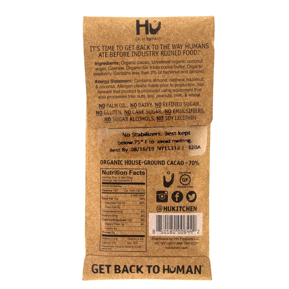 Comprar Barra de Chocolate Escuro Orgânico Caju & Geléia de Framboesa - 2.1 oz. Hu - Imagem 2