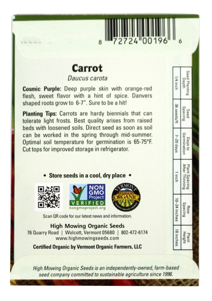 Comprar Sementes de cenoura roxas cósmicas orgânicas - 1 pacote High Mowing Organic Seeds - Imagem 2