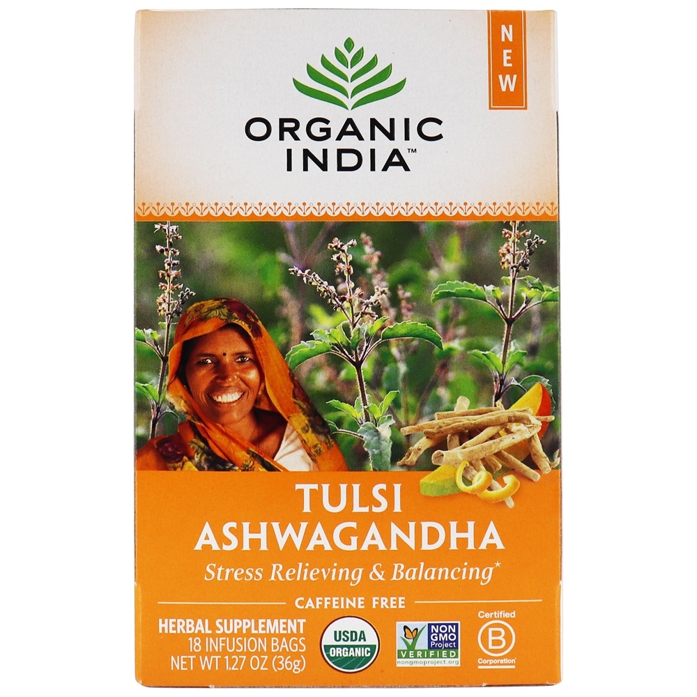 Comprar Tulsi Infusion Stress Reliefing & Equilíbrio Ashwagandha - 18 Saquinhos de Chá Organic India