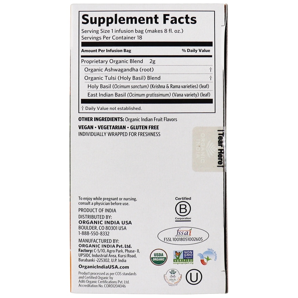Comprar Tulsi Infusion Stress Reliefing & Equilíbrio Ashwagandha - 18 Saquinhos de Chá Organic India - Imagem 2