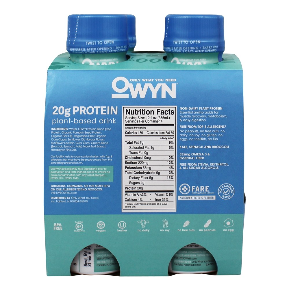 Comprar Proteína Baseada em Plantas RTD Agite Baunilha Suave - Pacote 4 OWYN - Imagem 3