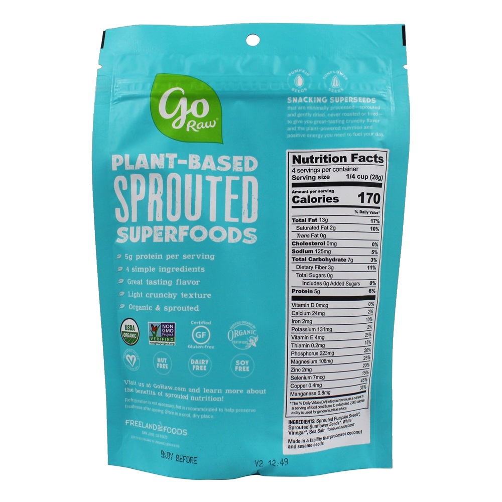 Comprar Sementes de Snacking Orgânicas Brotadas Sal Marinho e Vinagre - 4 oz. Go Raw - Imagem 2