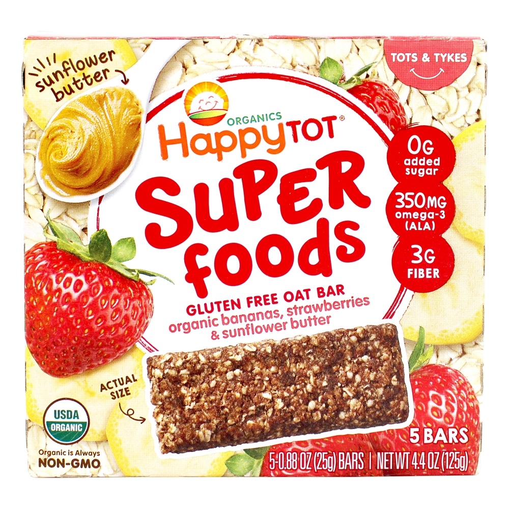 Comprar Happy Tot Organic Superfoods Bar de aveia sem glúten Bananas, Morangos e Manteiga de Girassol - 5 Barras Happy Family