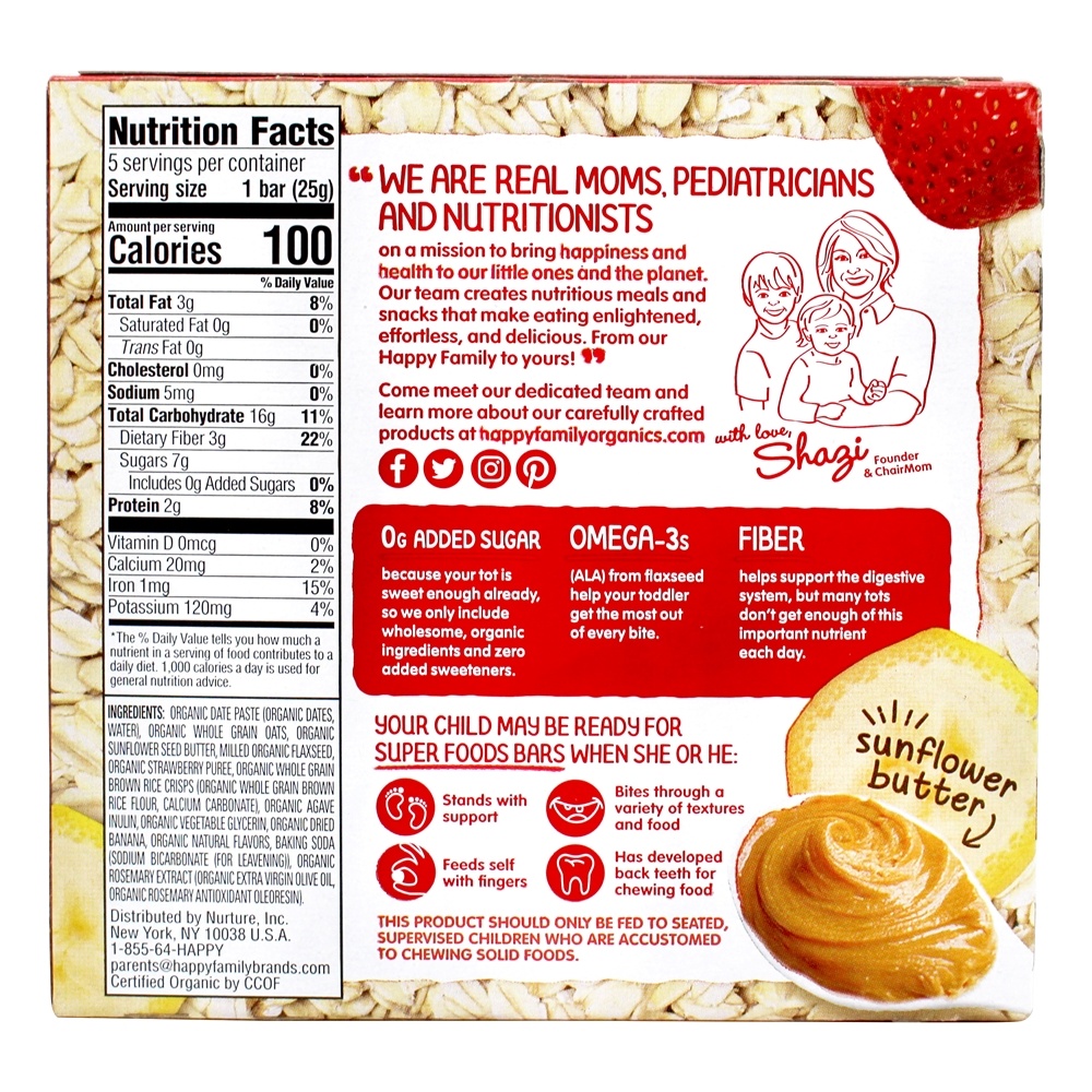 Comprar Happy Tot Organic Superfoods Bar de aveia sem glúten Bananas, Morangos e Manteiga de Girassol - 5 Barras Happy Family - Imagem 2