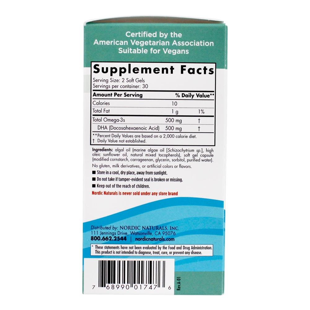 Comprar DHA pré-natal à base de vegetais Vegan Omega - 3 500 mg . - 60 Softgels Nordic Naturals - Imagem 3