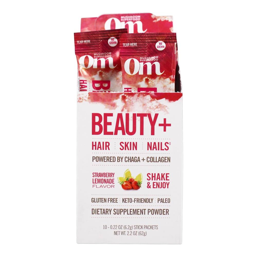 Comprar Beleza + Cogumelo Superfood Bebida Mix Morango Limonada - 10 Pacote (s) de Bastão Om