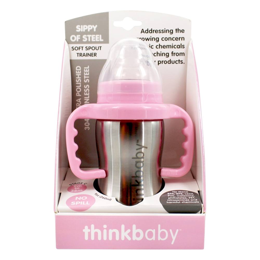 Comprar Sippy do Steel Cup Spout Trainer Estágio C 9 para 36 meses Pink - 9 oz. Thinkba