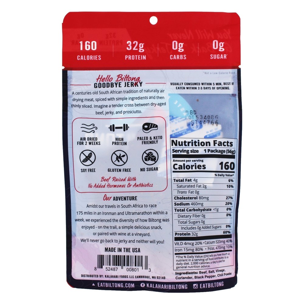 Comprar Ar seco em fatias finas de carne picante Peri Peri - 2 oz. Kalahari Biltong - Imagem 2