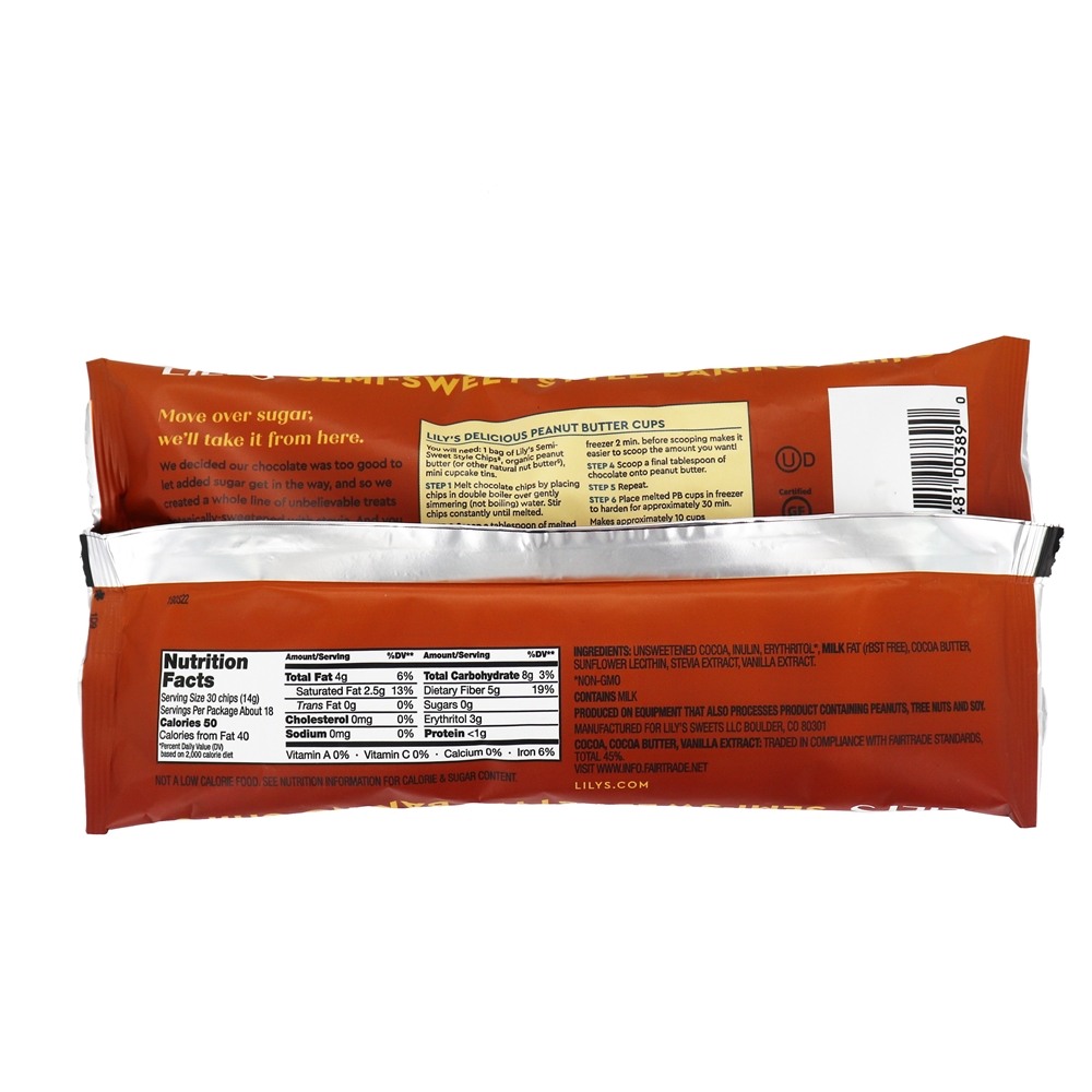 Comprar Stevia Sweetened Baking Chips 45 % Cacau Semi Doce De Chocolate - 9 oz. Lily's - Imagem 2