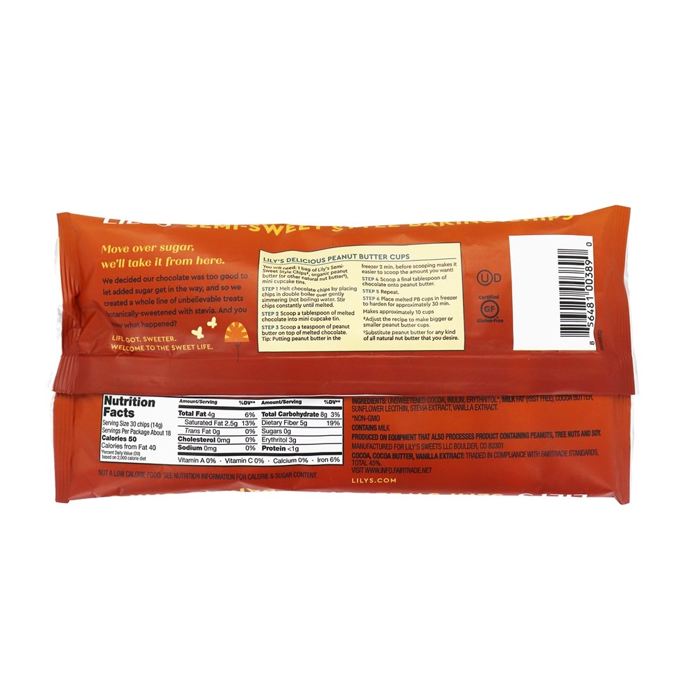 Comprar Stevia Sweetened Baking Chips 45 % Cacau Semi Doce De Chocolate - 9 oz. Lily's - Imagem 3