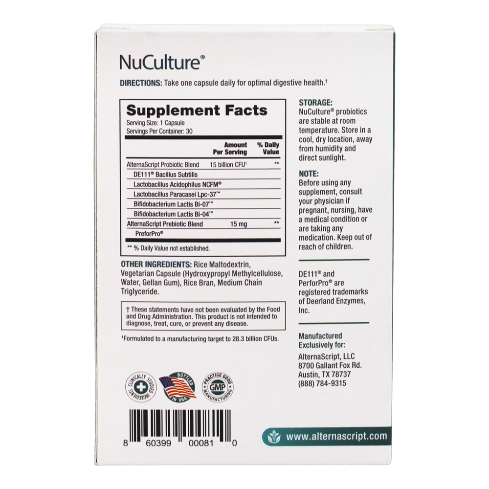 Comprar NuCulture Probiotics Digestion Imunity Formula 15 Bilhões de UFC - Cápsulas 30 AlternaScript - Imagem 3