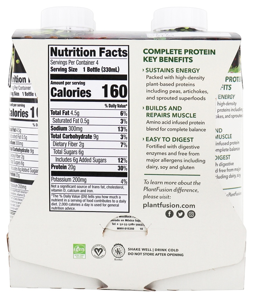 Comprar Shake de Proteína Vegetal Completo Pronto para Beber Feijão de Baunilha - Pacote 4 PlantFusion - Imagem 3
