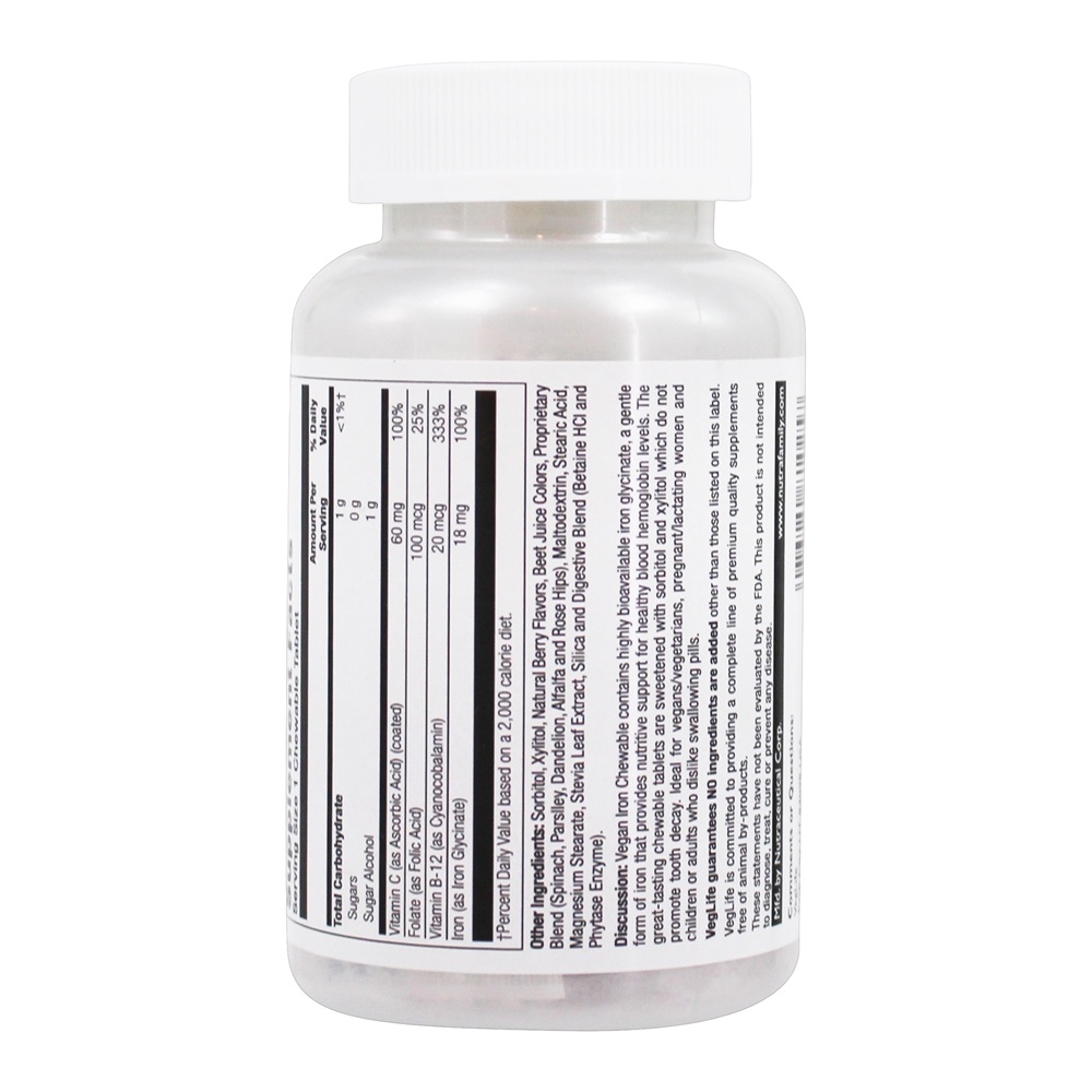 Comprar Ferro Vegano Mastigável Glycinate Berry - 60 comprimidos mastigáveis VegLife - Imagem 3
