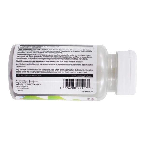 Comprar Suporte a cérebro, olhos e coração Vegan DHA 200 mg . - 50 Softgel (s) vegano (s) VegLife - Imagem 4