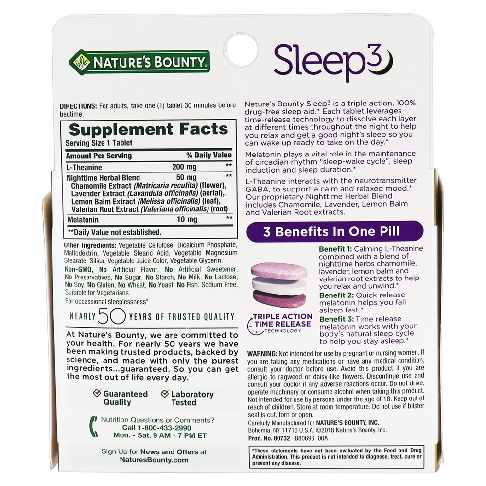 Comprar Sleep3 Calmante e suporte ao sono - 60 Tablets Nature's Bounty - Imagem 2