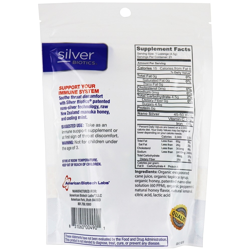 Comprar Biotics de prata Manuka Honey Mighty Manuka Mint - 21 Pastilhas American Biotech Labs - Imagem 2