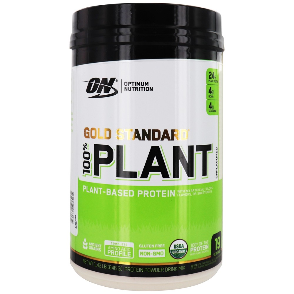 Comprar Ouro em pó 100 % em pó de proteína à base de plantas sem sabor - 1.42 lb. Optimum Nutrition