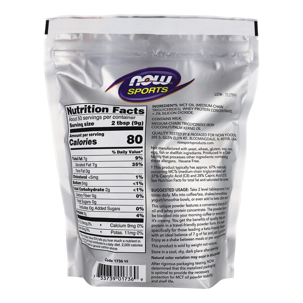 Comprar NOW Sports MCT em pó com Whey Protein sem sabor - 1 lb. NOW Foods - Imagem 2