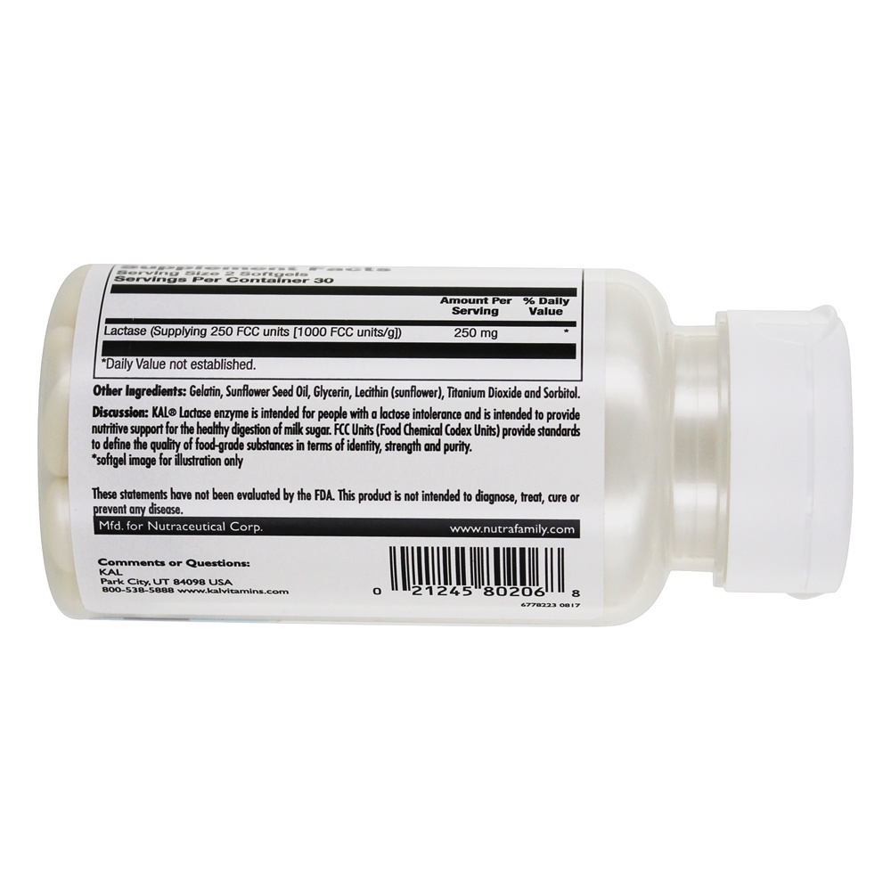Comprar Enzima Lactase 250 mg. - 60 Softgels Kal - Imagem 3