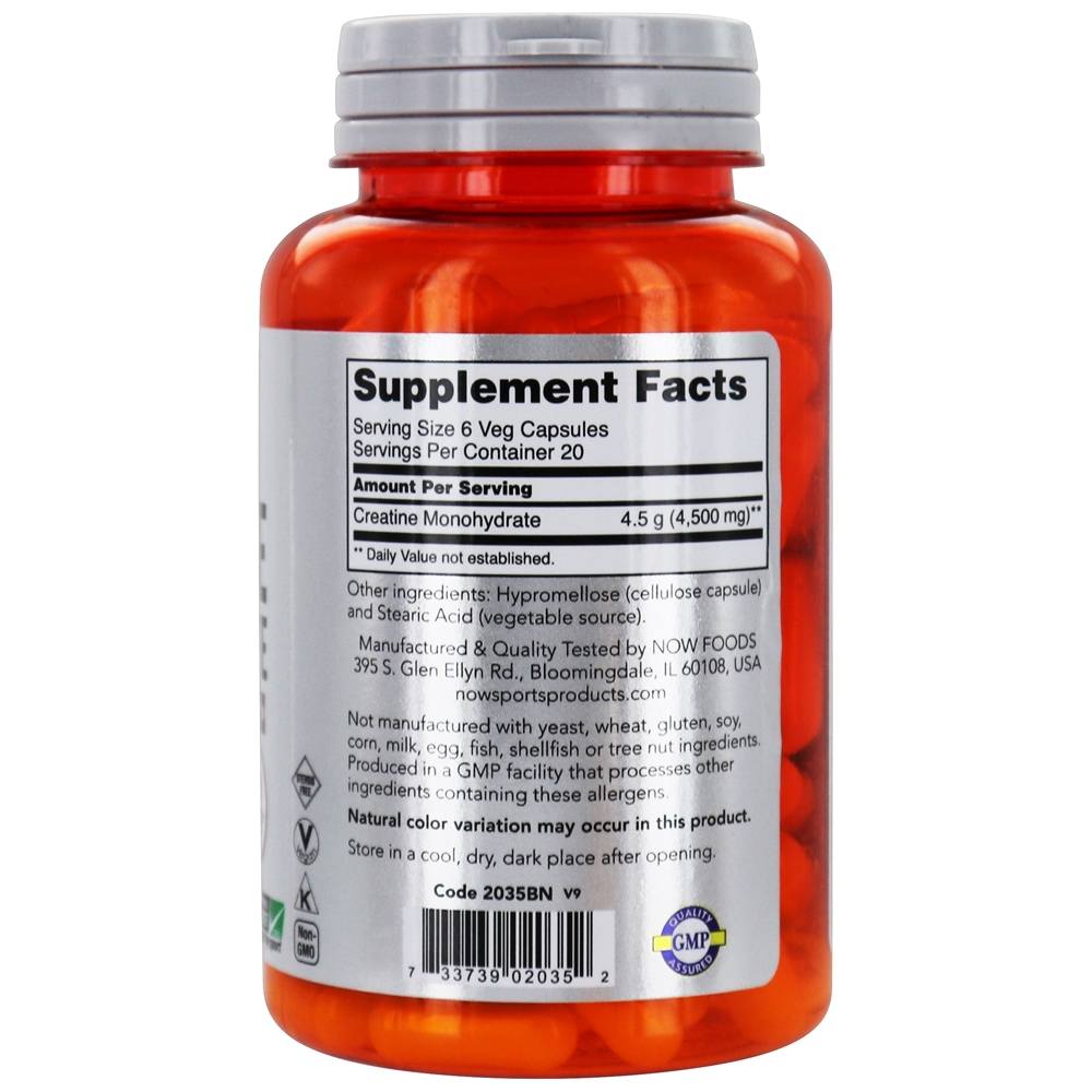 Comprar NOW Sports Creatine Monohydrate 100 % Pure Pó 750 mg . - 120 Cápsula (s) vegetal (s) NOW Foods - Imagem 2