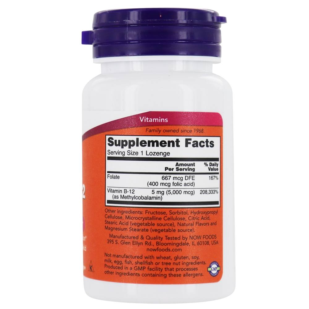 Comprar Metil B12 5000 mcg. - 60 Pastilhas NOW Foods - Imagem 2