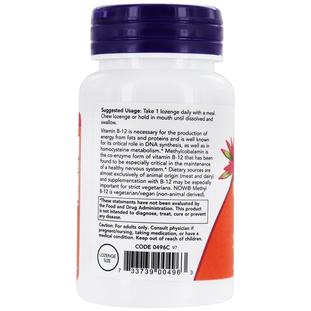 Comprar Metil B12 5000 mcg. - 60 Pastilhas NOW Foods - Imagem 3