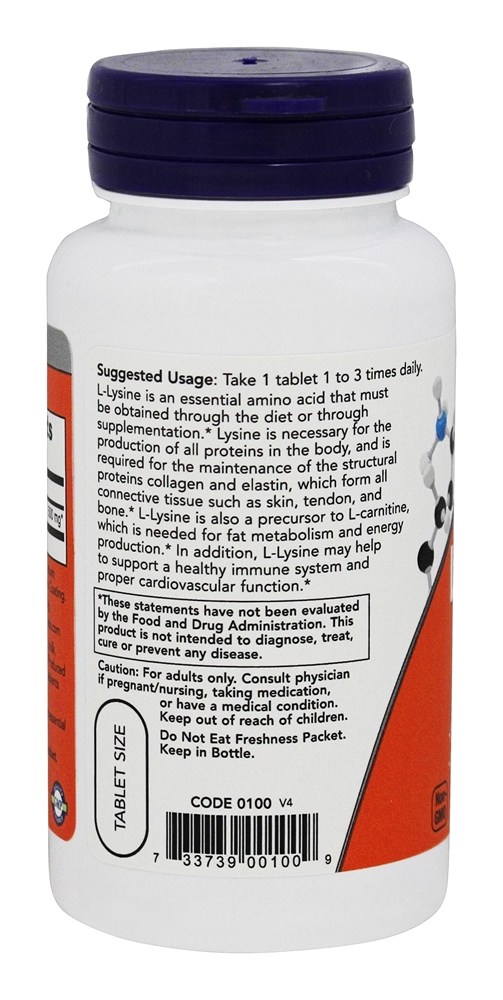 Comprar L-Lisina Vegetariana 500 mg. - 100 Tablets NOW Foods - Imagem 3