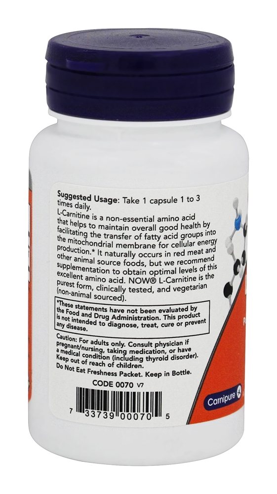 Comprar L-Carnitina 500 mg. - Cápsulas 30 NOW Foods - Imagem 3