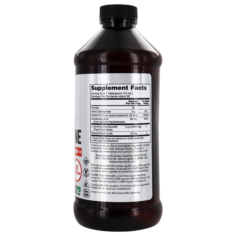 Comprar NOW Sports L-Carnitine Liquid Triple Strength Citrus Flavor 3000 mg . - 16 fl. oz. NOW Foods - Imagem 2
