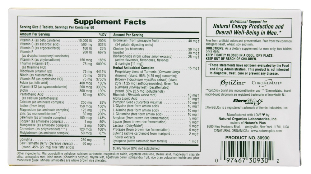 Comprar Source of Life Men Suplemento Multivitamínico & Mineral Para Homens (Sem Ferro) - 120 Tablets Natures Plus - Imagem 2