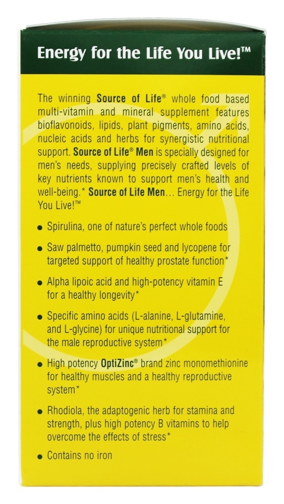 Comprar Source of Life Men Suplemento Multivitamínico & Mineral Para Homens (Sem Ferro) - 120 Tablets Natures Plus - Imagem 3