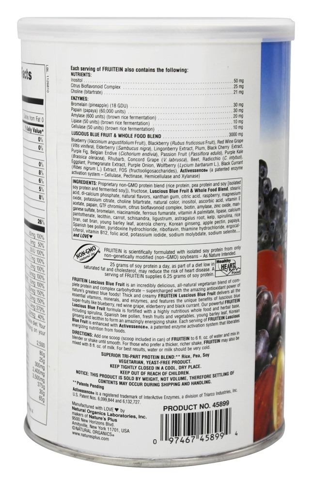 Comprar Fruitein Fruto Tremer Vegetariano Melado Azul Fruto - 1.3 lbs. Natures Plus - Imagem 3