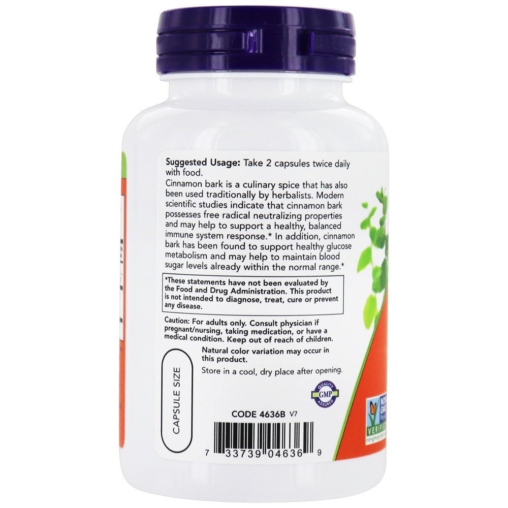 Comprar Casca de Canela 600 mg. - 120 Cápsula (s) vegetal (s) NOW Foods - Imagem 3