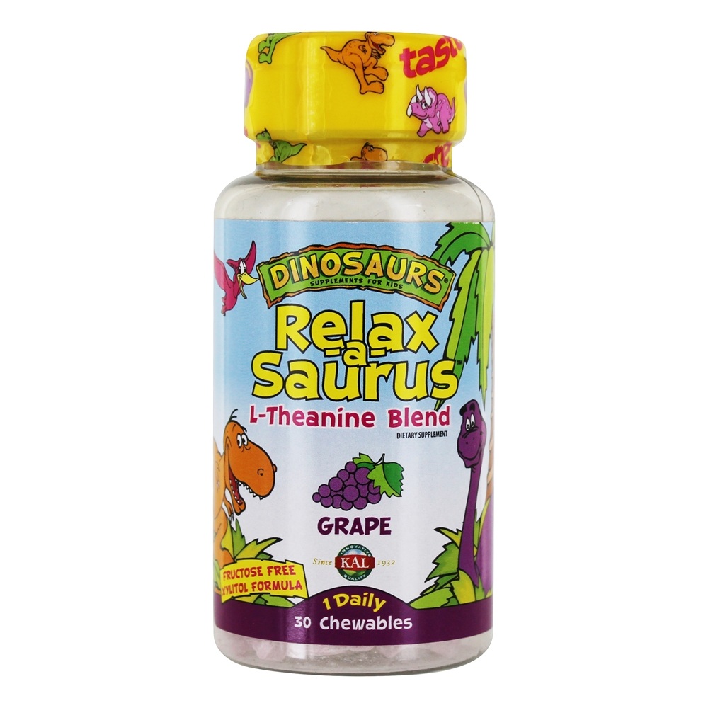 Comprar Mistura De Dinossauros Relax-A-Saurus L-Theanine Para Crianças Uva - 30 comprimidos mastigáveis Kal