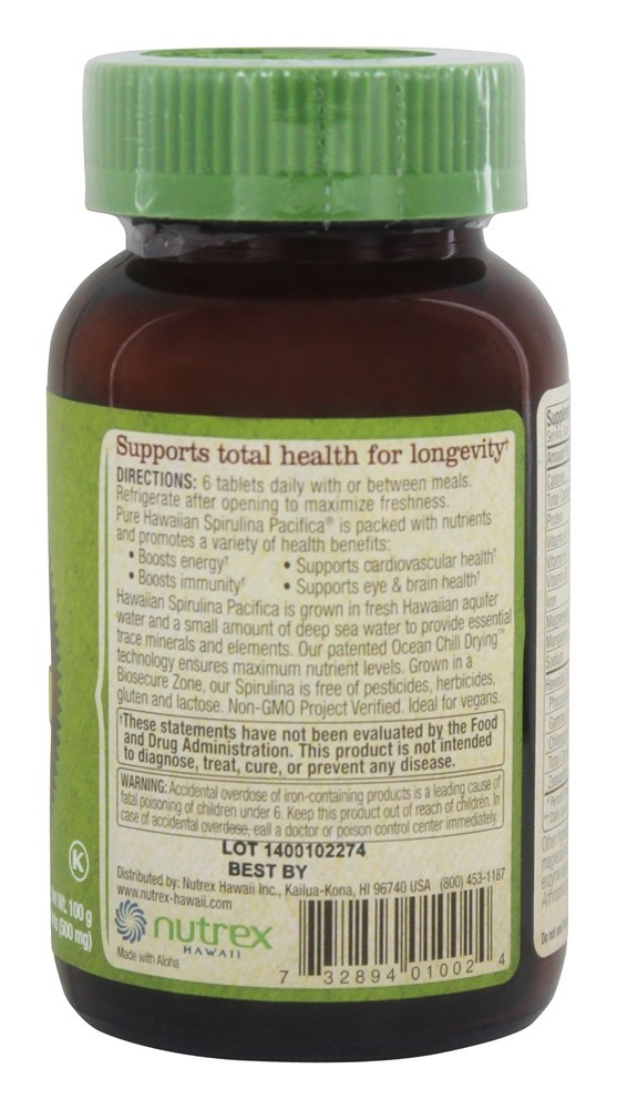 Comprar Pure Havaiano Spirulina Pacifica 500 mg. - 200 Tablets (anteriormente guias de Spirulina) Nutrex Hawaii - Imagem 3