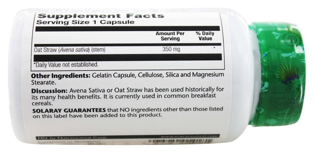 Comprar Extrato de palha de aveia da Avena Sativa 350 mg. - Cápsulas 100 Solaray - Imagem 3