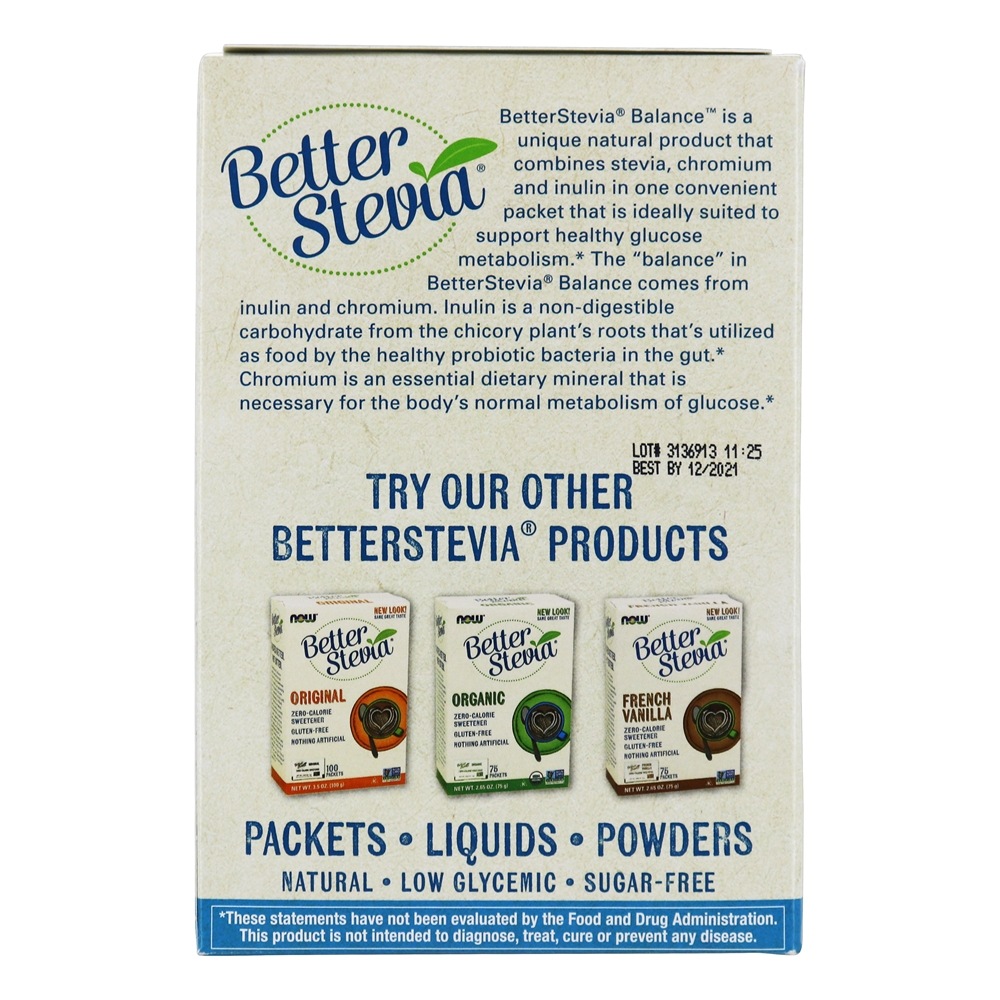Comprar NOW Real Food BetterStevia Balance com cromo e inulina - 100 Pacotes (s) NOW Foods - Imagem 3