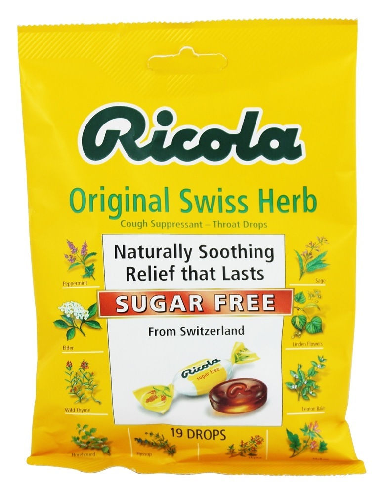 Comprar A garganta natural da erva deixa cair a erva suíça original livre do açúcar - 19 Pastilhas Ricola