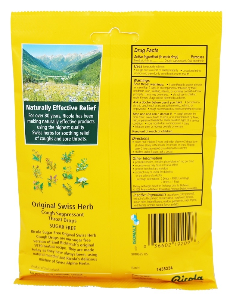 Comprar A garganta natural da erva deixa cair a erva suíça original livre do açúcar - 19 Pastilhas Ricola - Imagem 2
